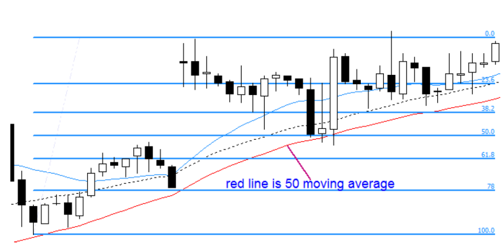 2.14. Good entry point example – 50 MA and 50% retracement line are working together as a strong
support.